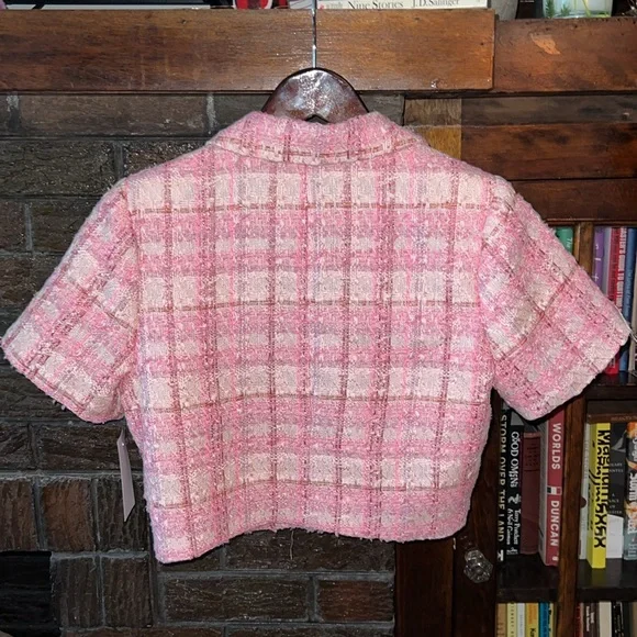 Short sleeve pink and gold tweed cropped blazer - Picture 2 of 4